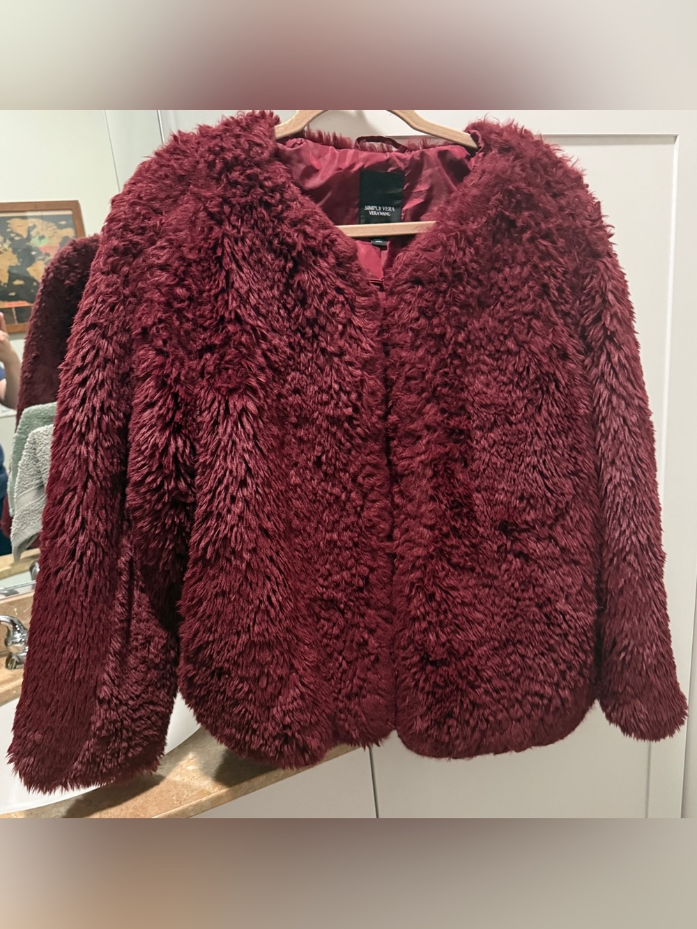 Simply Vera Vera Wang XL Burgundy Faux Fur Jacket